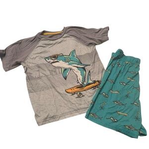 Boys Cuddl Duds Pajama Set XL Gray Teal Shark Skateboard